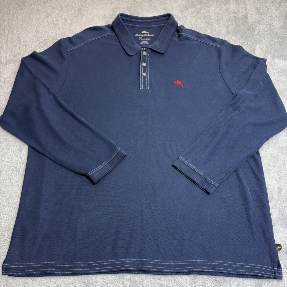 Tommy Bahama Polo Shirt Mens 3XL Navy Blue Supima Cotton Long Sleeve Marlin Logo
